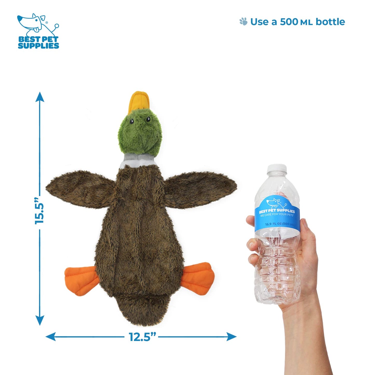 Best Pet Supplies 2-in-1 Stuffless Squeaky Dog Toys with Soft, Durable Fabric for Small, Medium, and Large Pets, No Stuffing for Indoor Play, Supports Active Biting and Play - 1Wild Duck, Small