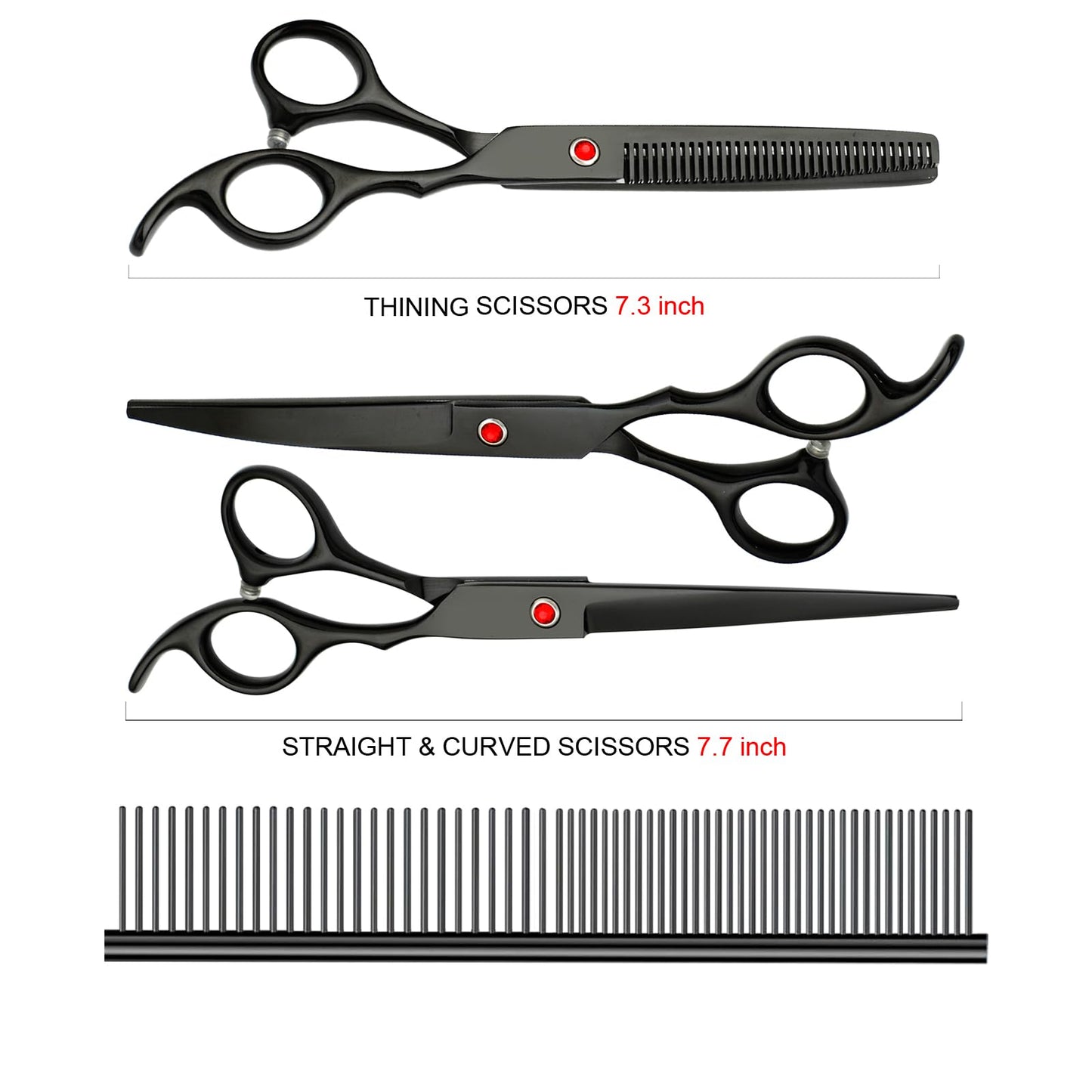 Dog Grooming Scissors with Safety Round Tips Stainless Steel Professional Dog Grooming Kit - Thinning, Curved Scissors and Comb for Dog Cat Pet (Pink 4 in 1)