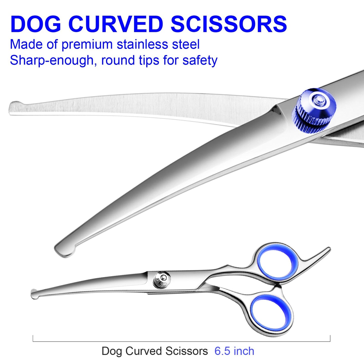 Dog Grooming Scissors with Safety Round Tips Stainless Steel Professional Dog Grooming Kit - Thinning, Curved Scissors and Comb for Dog Cat Pet (Pink 4 in 1)
