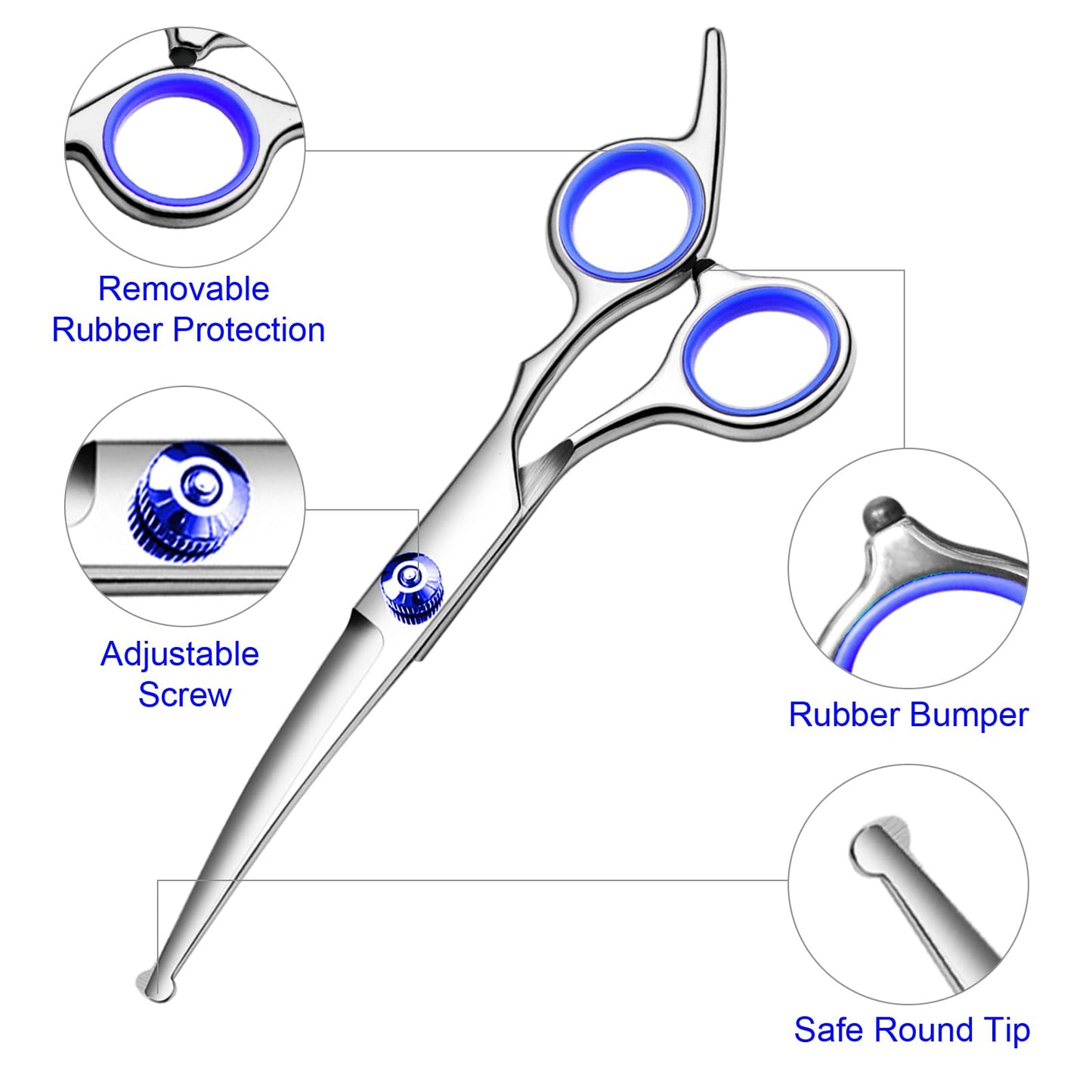 Dog Grooming Scissors with Safety Round Tips Stainless Steel Professional Dog Grooming Kit - Thinning, Curved Scissors and Comb for Dog Cat Pet (Pink 4 in 1)