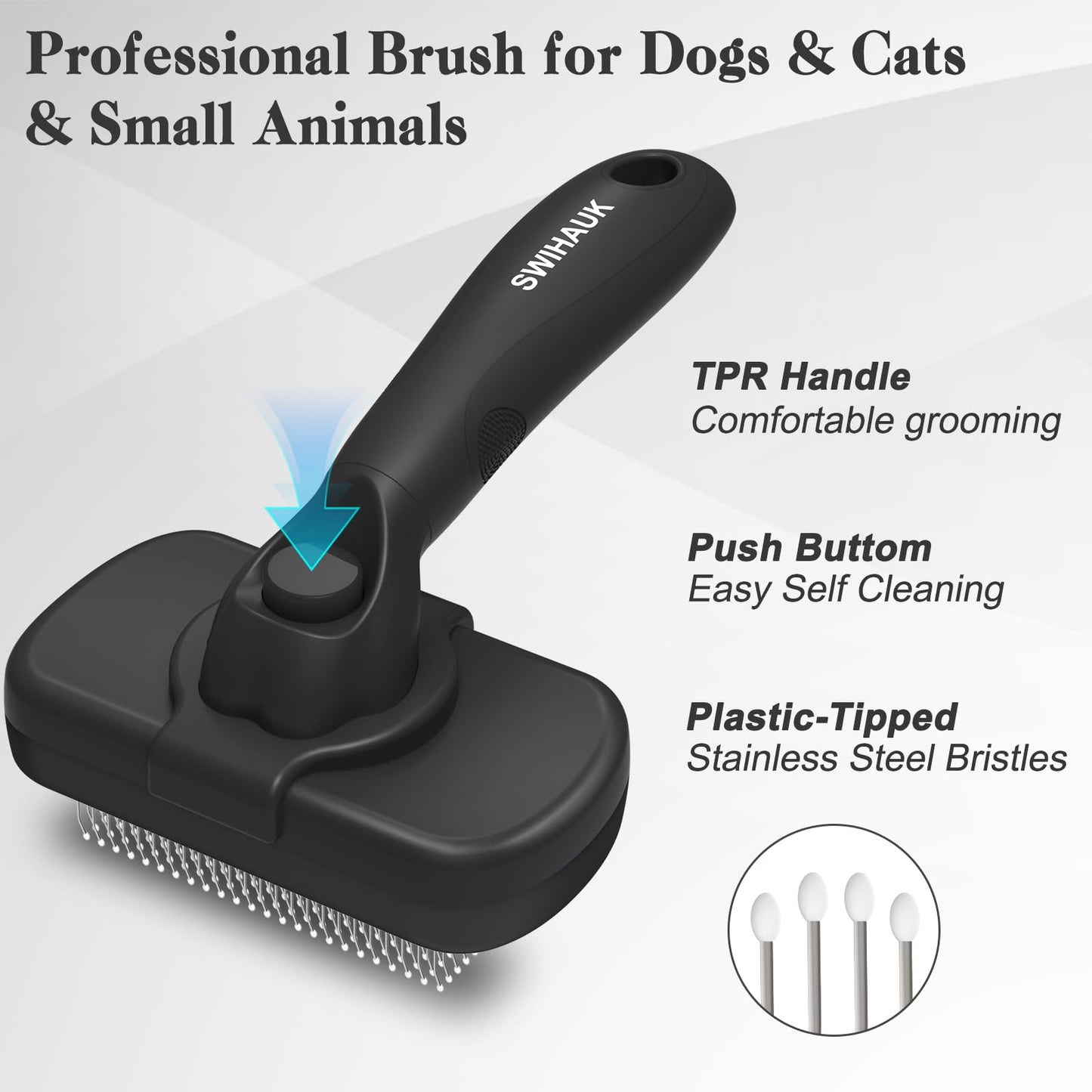 Swihauk Self Cleaning Slicker Brush for Dogs & Cats, Skin Friendly Grooming Cat Brush, Dog Brush for Shedding, Deshedding Brush, Hair Brush Puppy Brush for Haired Dogs, Pet Supplies Accessories, Blue