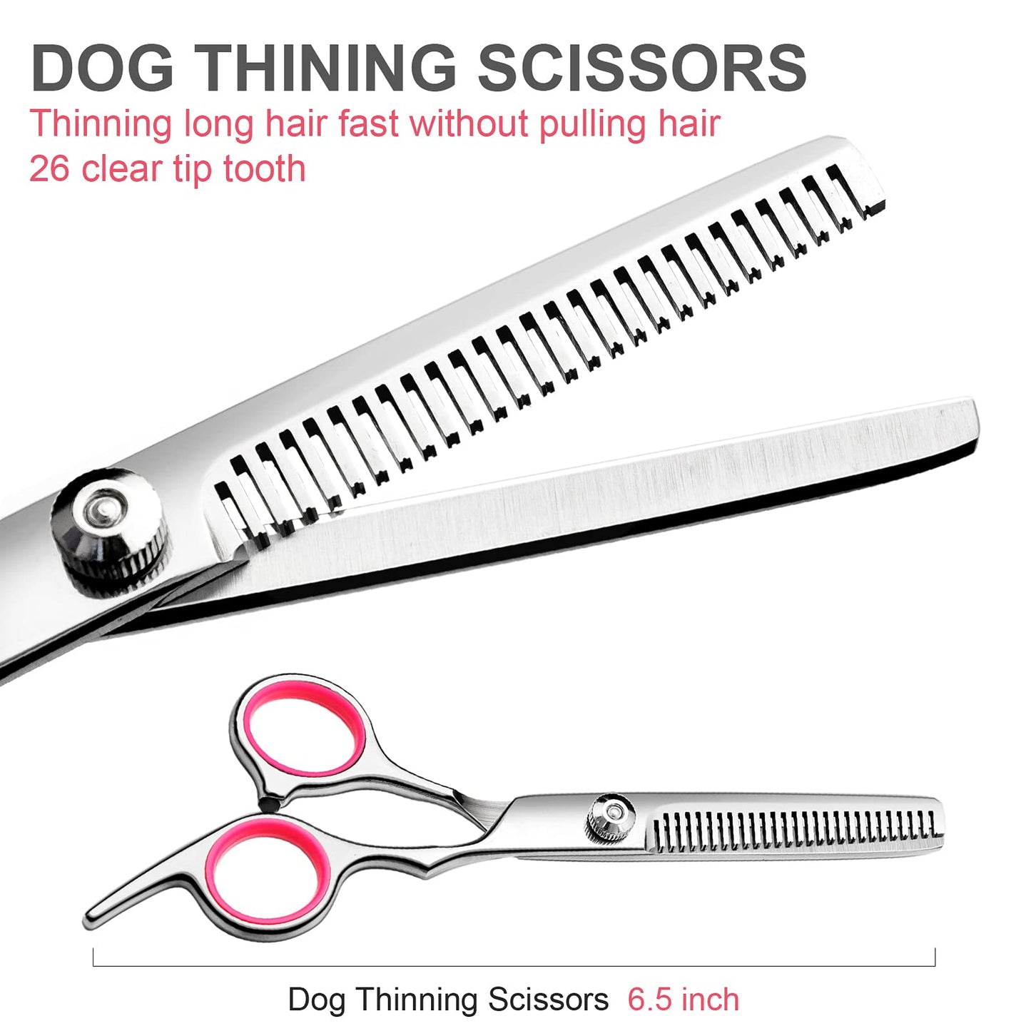 Dog Grooming Scissors with Safety Round Tips Stainless Steel Professional Dog Grooming Kit - Thinning, Curved Scissors and Comb for Dog Cat Pet (Pink 4 in 1)