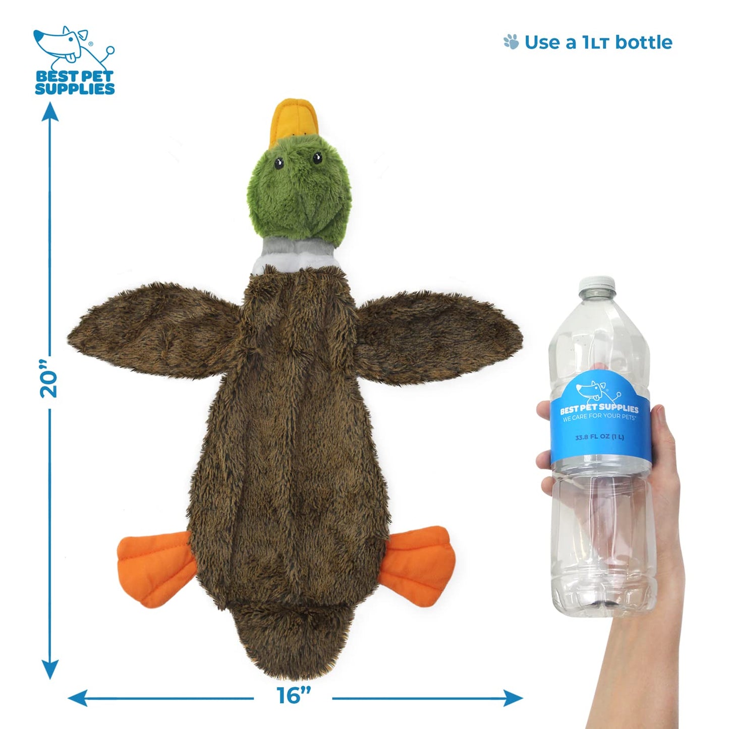 Best Pet Supplies 2-in-1 Stuffless Squeaky Dog Toys with Soft, Durable Fabric for Small, Medium, and Large Pets, No Stuffing for Indoor Play, Supports Active Biting and Play - 1Wild Duck, Small