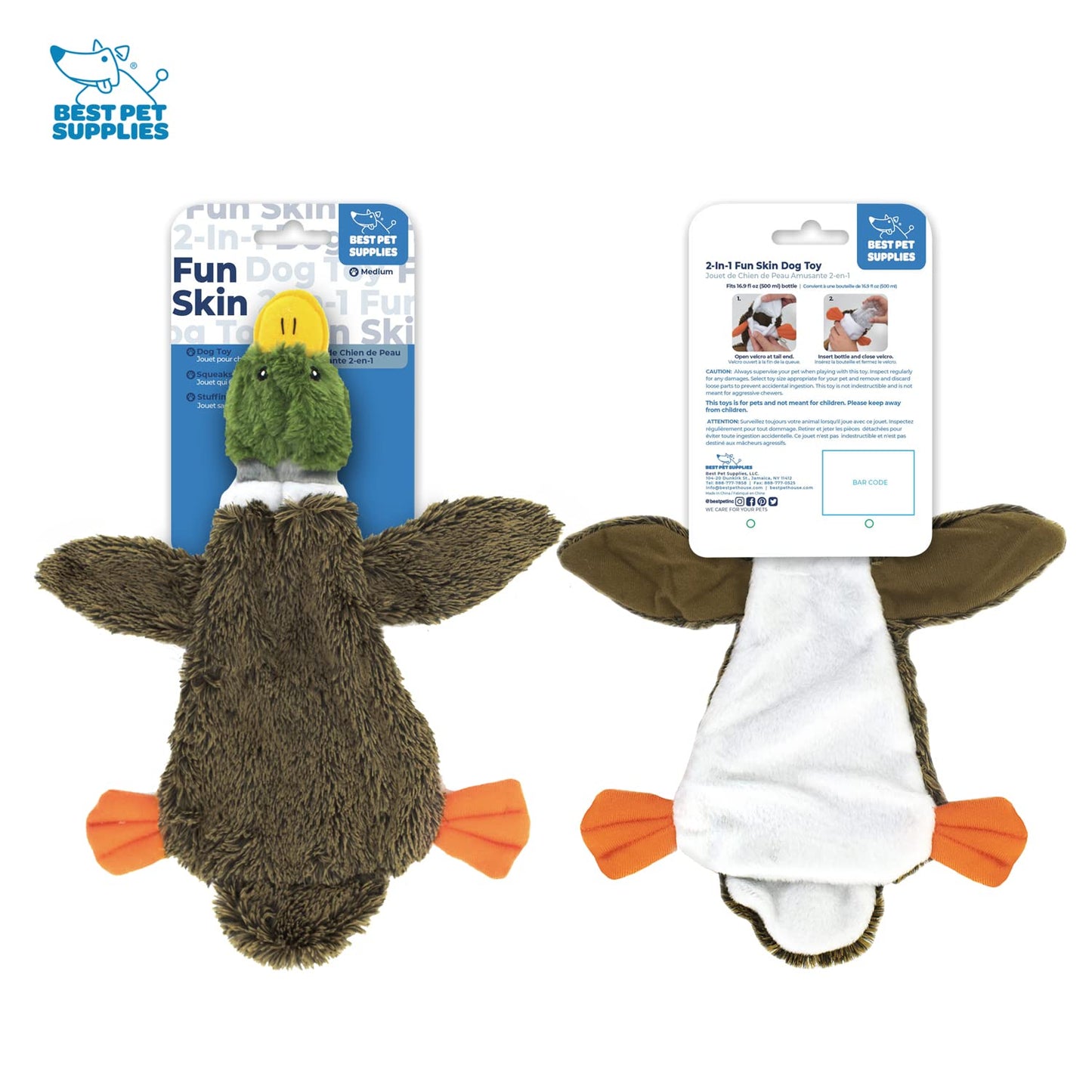 Best Pet Supplies 2-in-1 Stuffless Squeaky Dog Toys with Soft, Durable Fabric for Small, Medium, and Large Pets, No Stuffing for Indoor Play, Supports Active Biting and Play - 1Wild Duck, Small