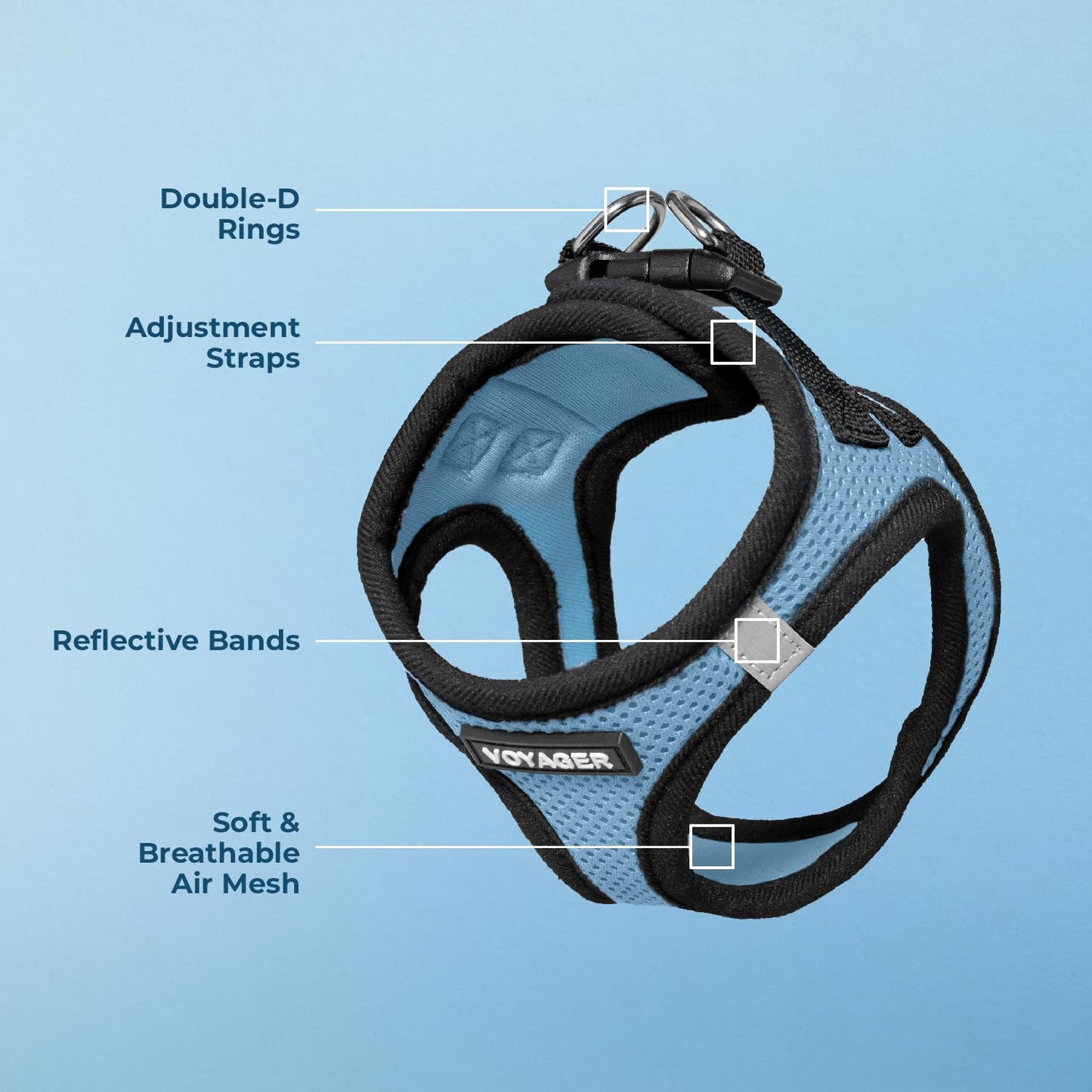 Voyager Step-In Air Dog Harness - All Weather Mesh, Reflective, No Pull Harness for Small, Medium Dogs, Cats - Secure with Hook & Loop Fastener, Buckle, Double D-Rings - Black/Black Trim, S