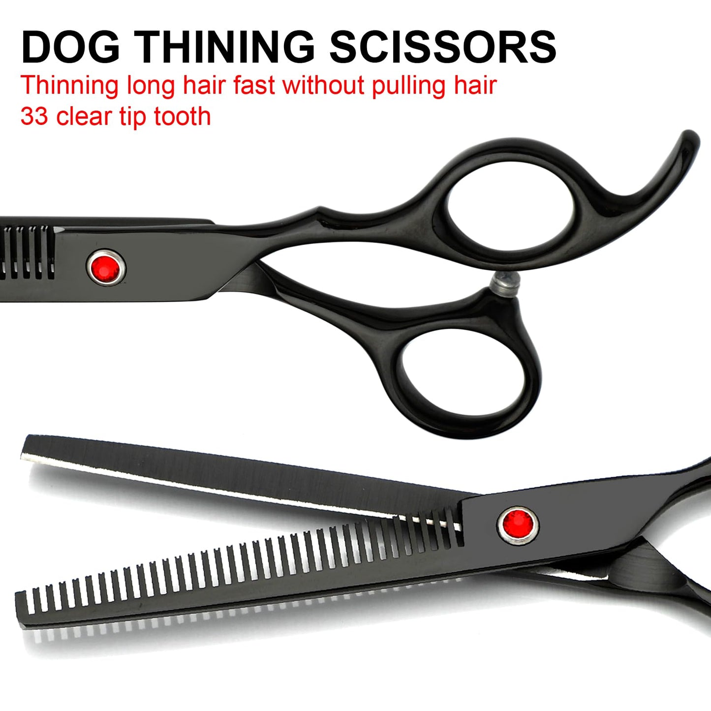 Dog Grooming Scissors with Safety Round Tips Stainless Steel Professional Dog Grooming Kit - Thinning, Curved Scissors and Comb for Dog Cat Pet (Pink 4 in 1)