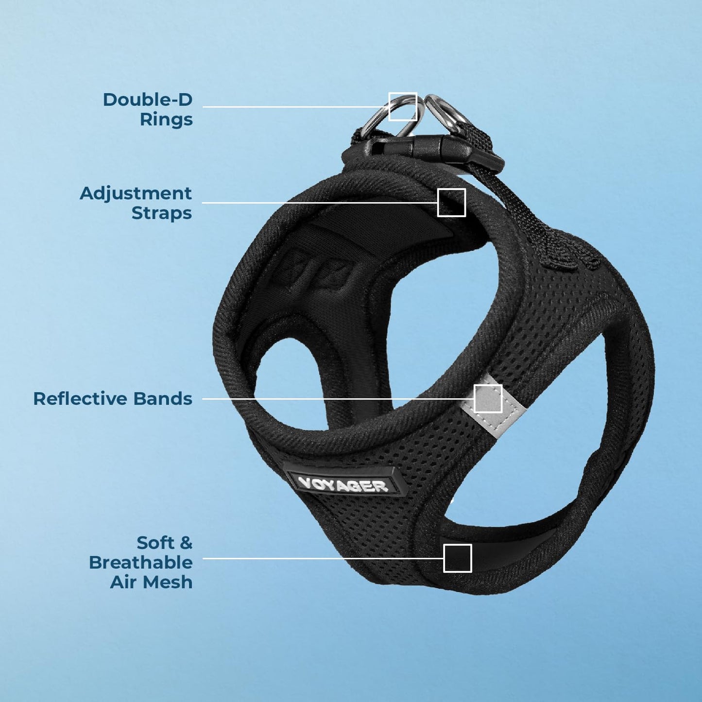 Voyager Step-In Air Dog Harness - All Weather Mesh, Reflective, No Pull Harness for Small, Medium Dogs, Cats - Secure with Hook & Loop Fastener, Buckle, Double D-Rings - Black/Black Trim, S