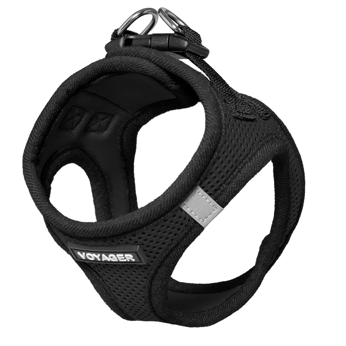 Voyager Step-In Air Dog Harness - All Weather Mesh, Reflective, No Pull Harness for Small, Medium Dogs, Cats - Secure with Hook & Loop Fastener, Buckle, Double D-Rings - Black/Black Trim, S