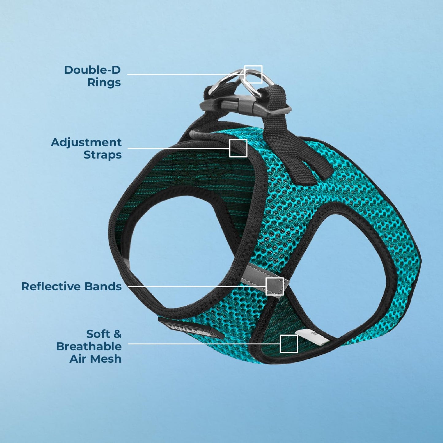 Voyager Step-In Air Dog Harness - All Weather Mesh, Reflective, No Pull Harness for Small, Medium Dogs, Cats - Secure with Hook & Loop Fastener, Buckle, Double D-Rings - Black/Black Trim, S