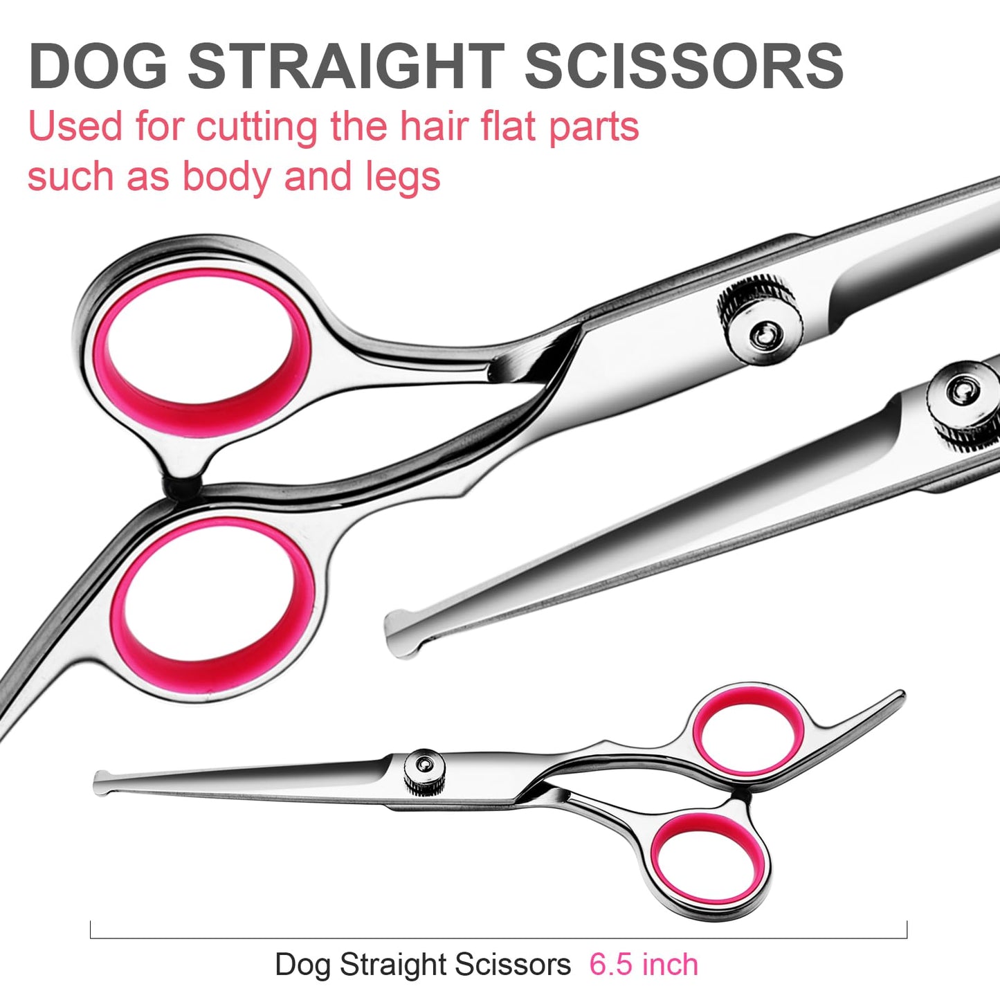 Dog Grooming Scissors with Safety Round Tips Stainless Steel Professional Dog Grooming Kit - Thinning, Curved Scissors and Comb for Dog Cat Pet (Pink 4 in 1)