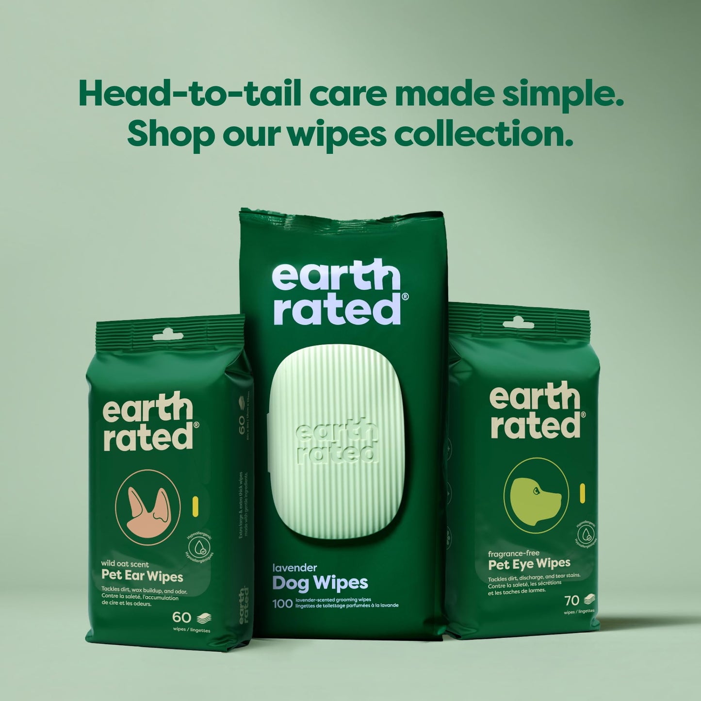 Earth Rated Pet Ear Wipes, Hypoallergenic Ear Wipes for Dogs & Cats to Remove Dirt and Wax Build up, Oatmeal Scent, 70 Count