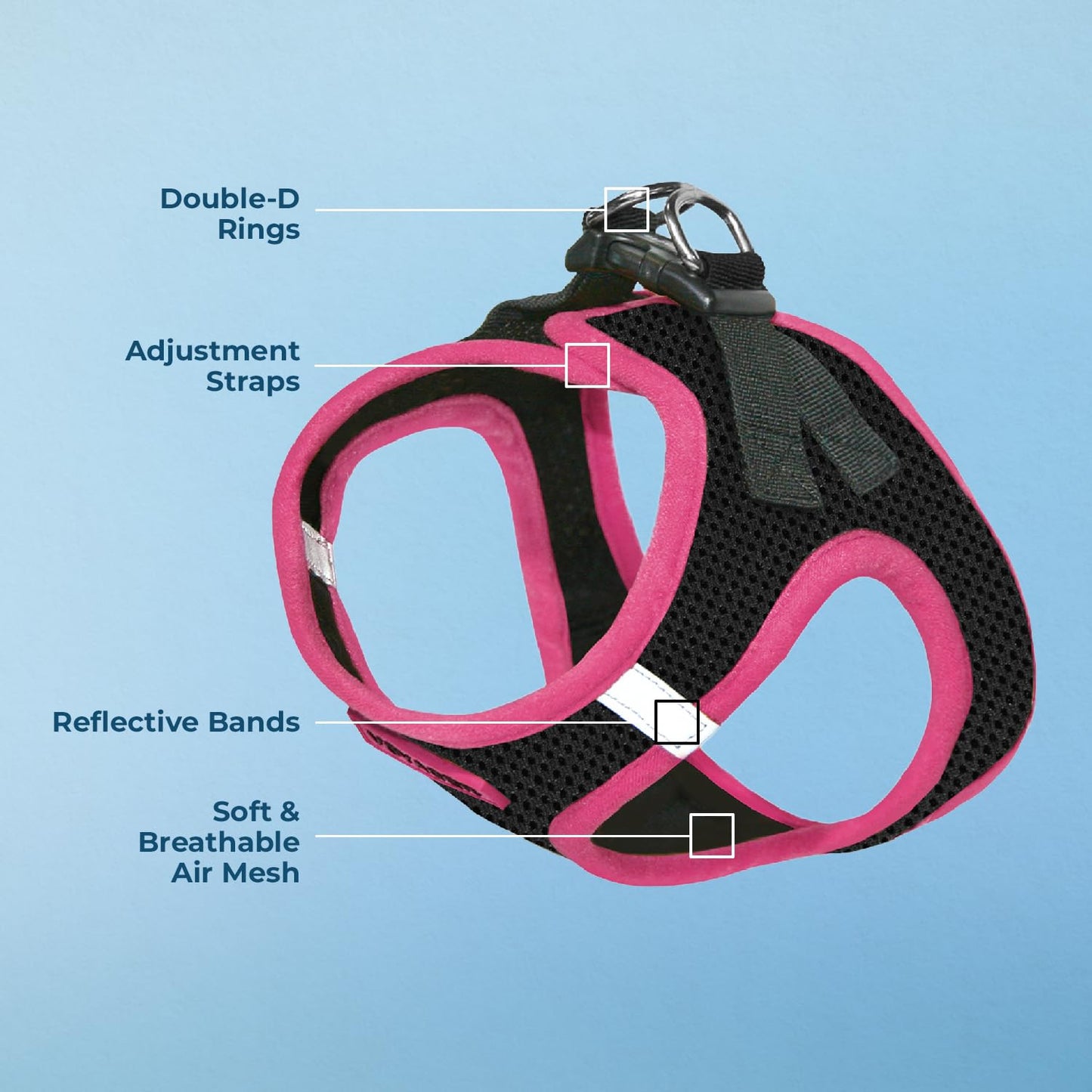 Voyager Step-In Air Dog Harness - All Weather Mesh, Reflective, No Pull Harness for Small, Medium Dogs, Cats - Secure with Hook & Loop Fastener, Buckle, Double D-Rings - Black/Black Trim, S