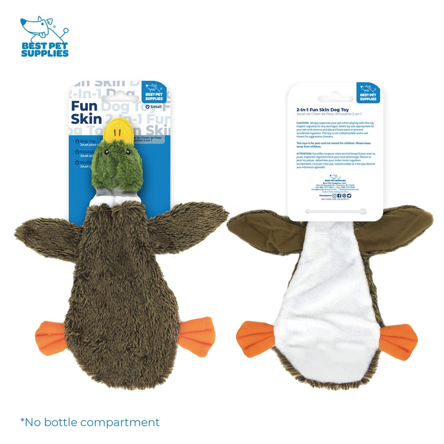 Best Pet Supplies 2-in-1 Stuffless Squeaky Dog Toys with Soft, Durable Fabric for Small, Medium, and Large Pets, No Stuffing for Indoor Play, Supports Active Biting and Play - 1Wild Duck, Small
