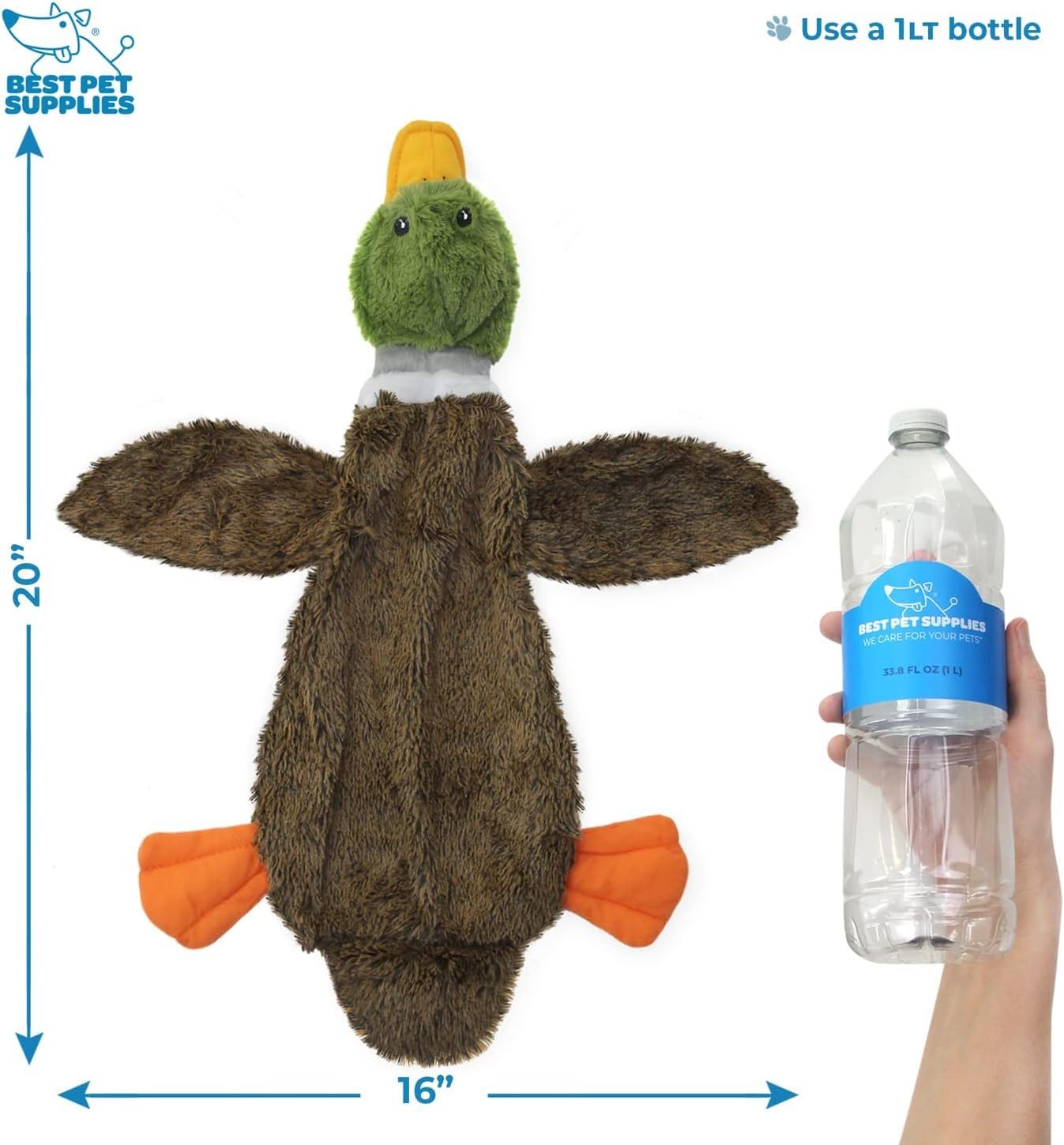Best Pet Supplies 2-in-1 Stuffless Squeaky Dog Toys with Soft, Durable Fabric for Small, Medium, and Large Pets, No Stuffing for Indoor Play, Supports Active Biting and Play - 1Wild Duck, Small