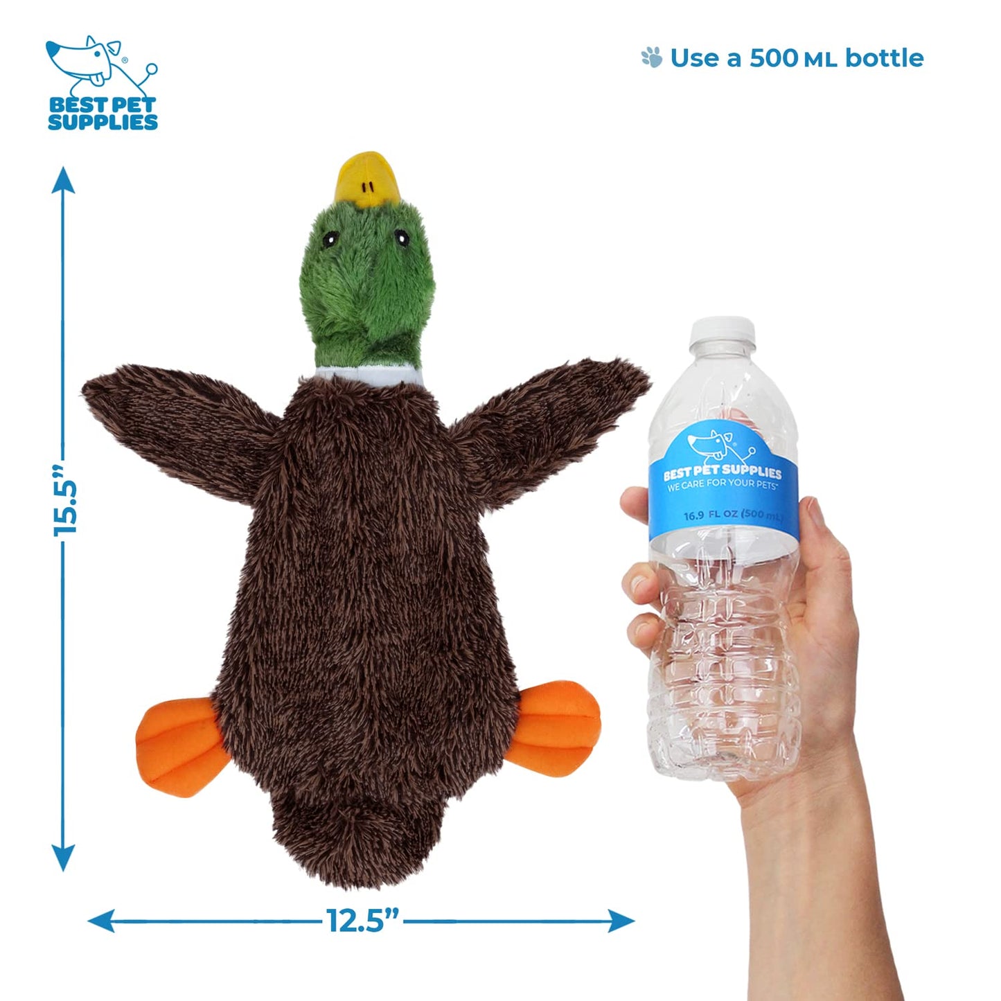 Best Pet Supplies 2-in-1 Stuffless Squeaky Dog Toys with Soft, Durable Fabric for Small, Medium, and Large Pets, No Stuffing for Indoor Play, Supports Active Biting and Play - 1Wild Duck, Small