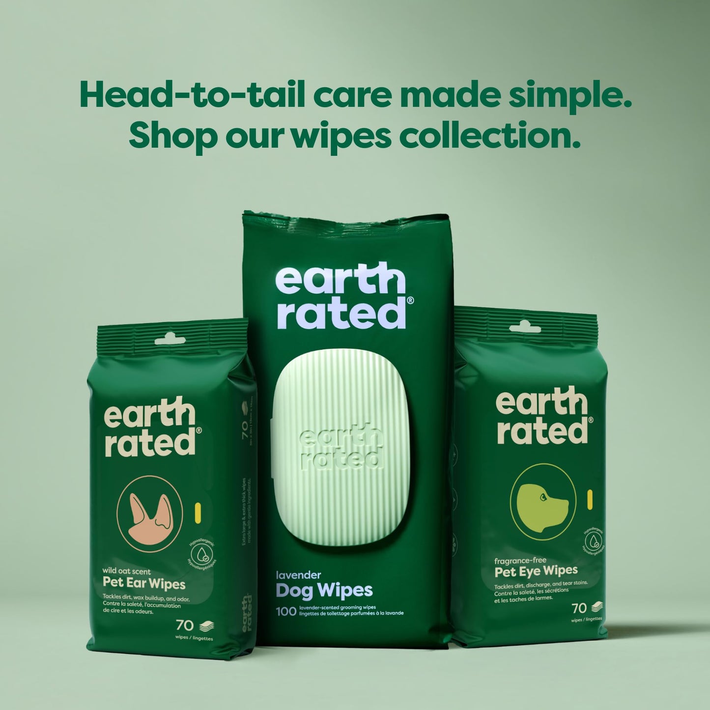 Earth Rated Pet Ear Wipes, Hypoallergenic Ear Wipes for Dogs & Cats to Remove Dirt and Wax Build up, Oatmeal Scent, 70 Count