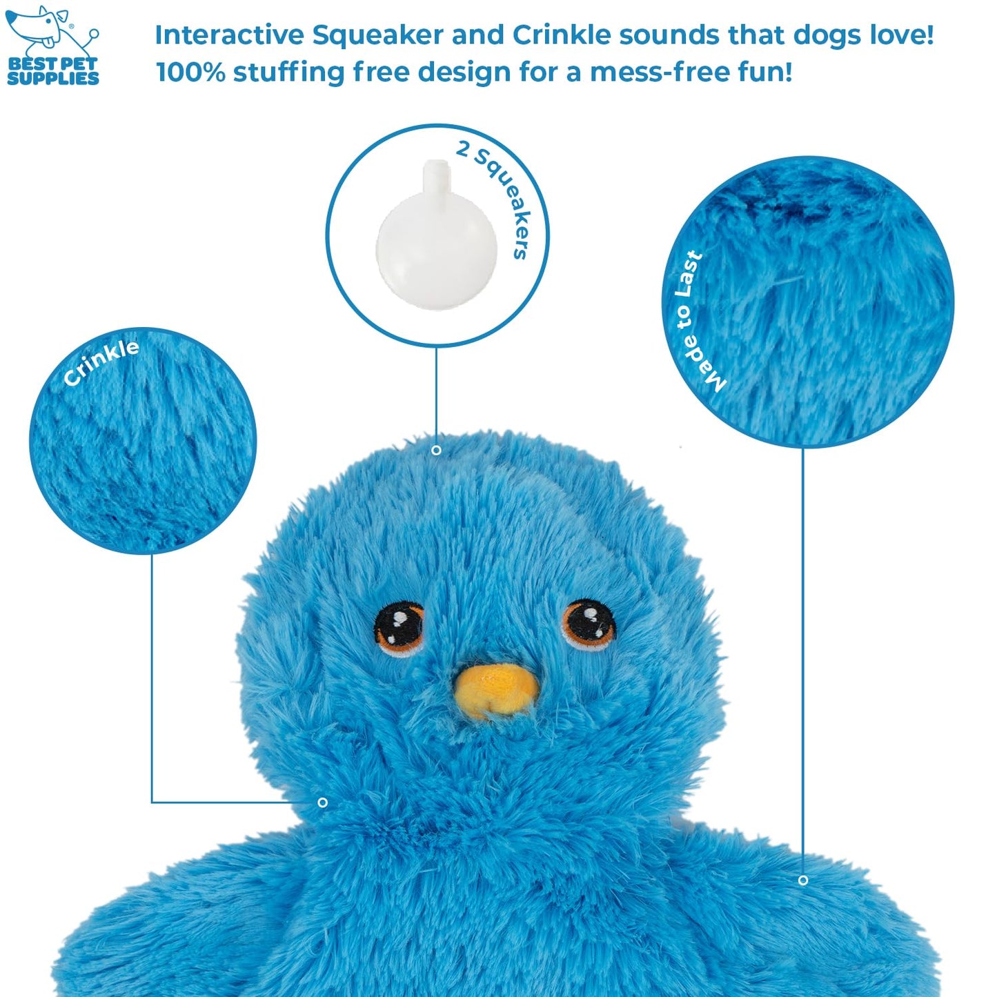 Best Pet Supplies 2-in-1 Stuffless Squeaky Dog Toys with Soft, Durable Fabric for Small, Medium, and Large Pets, No Stuffing for Indoor Play, Supports Active Biting and Play - 1Wild Duck, Small