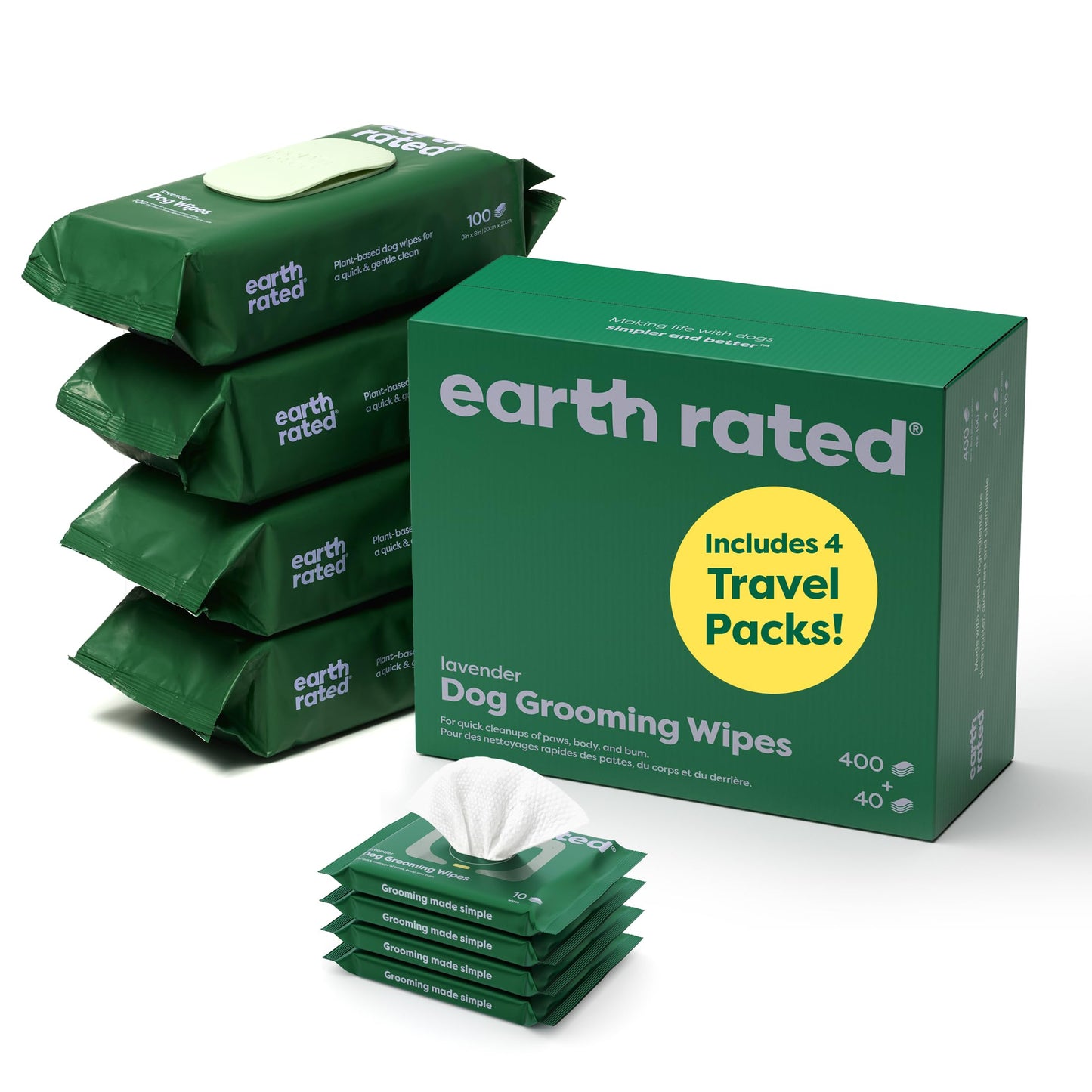 Earth Rated Pet Ear Wipes, Hypoallergenic Ear Wipes for Dogs & Cats to Remove Dirt and Wax Build up, Oatmeal Scent, 70 Count