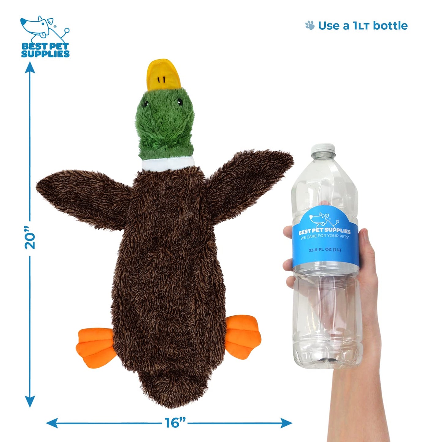 Best Pet Supplies 2-in-1 Stuffless Squeaky Dog Toys with Soft, Durable Fabric for Small, Medium, and Large Pets, No Stuffing for Indoor Play, Supports Active Biting and Play - 1Wild Duck, Small