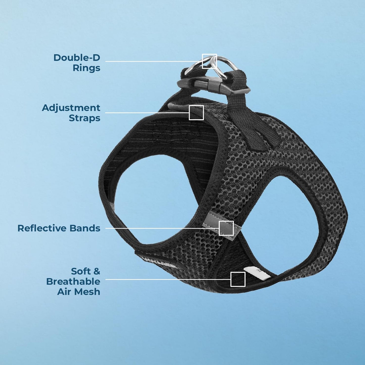Voyager Step-In Air Dog Harness - All Weather Mesh, Reflective, No Pull Harness for Small, Medium Dogs, Cats - Secure with Hook & Loop Fastener, Buckle, Double D-Rings - Black/Black Trim, S