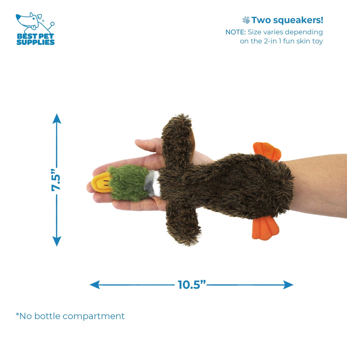 Best Pet Supplies 2-in-1 Stuffless Squeaky Dog Toys with Soft, Durable Fabric for Small, Medium, and Large Pets, No Stuffing for Indoor Play, Supports Active Biting and Play - 1Wild Duck, Small