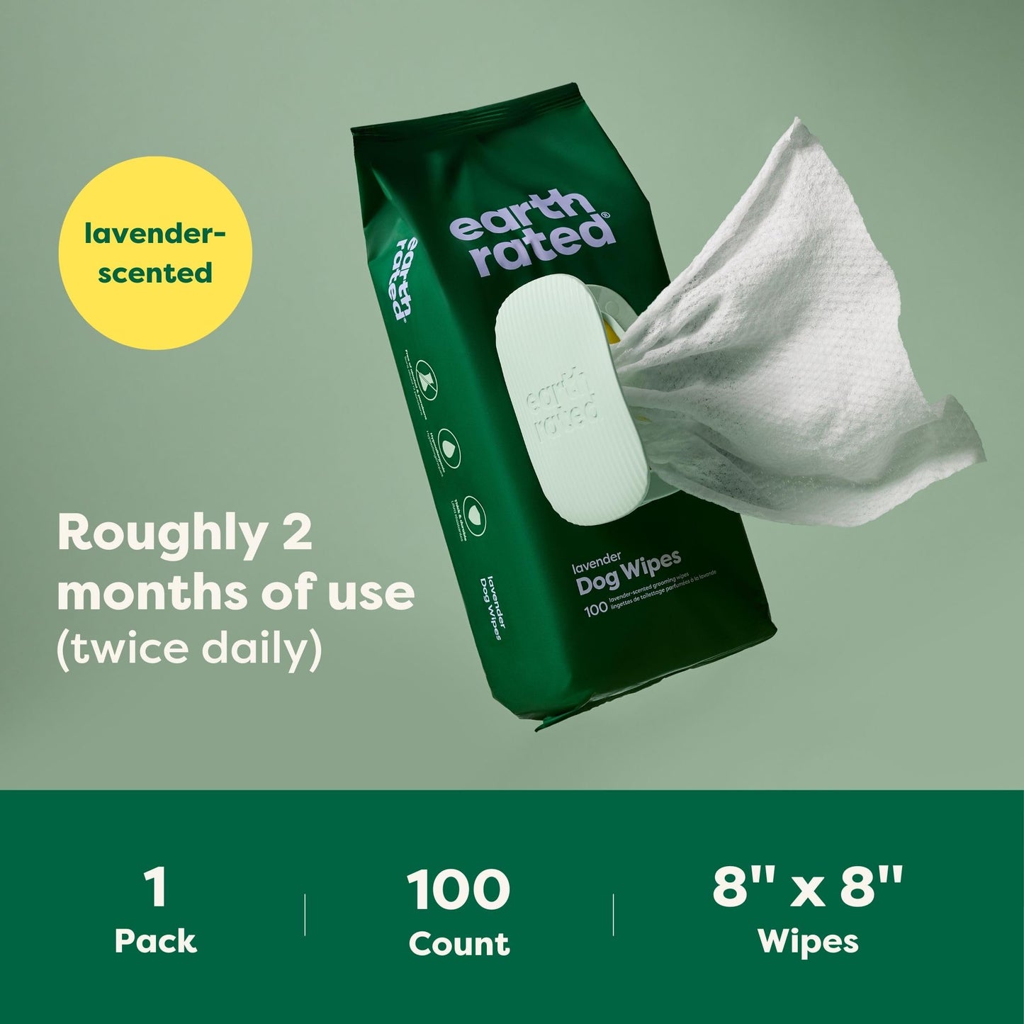 Earth Rated Pet Ear Wipes, Hypoallergenic Ear Wipes for Dogs & Cats to Remove Dirt and Wax Build up, Oatmeal Scent, 70 Count