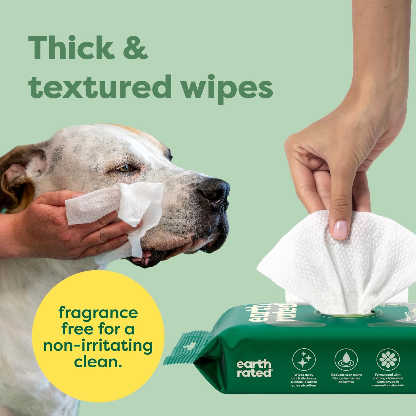 Earth Rated Pet Ear Wipes, Hypoallergenic Ear Wipes for Dogs & Cats to Remove Dirt and Wax Build up, Oatmeal Scent, 70 Count